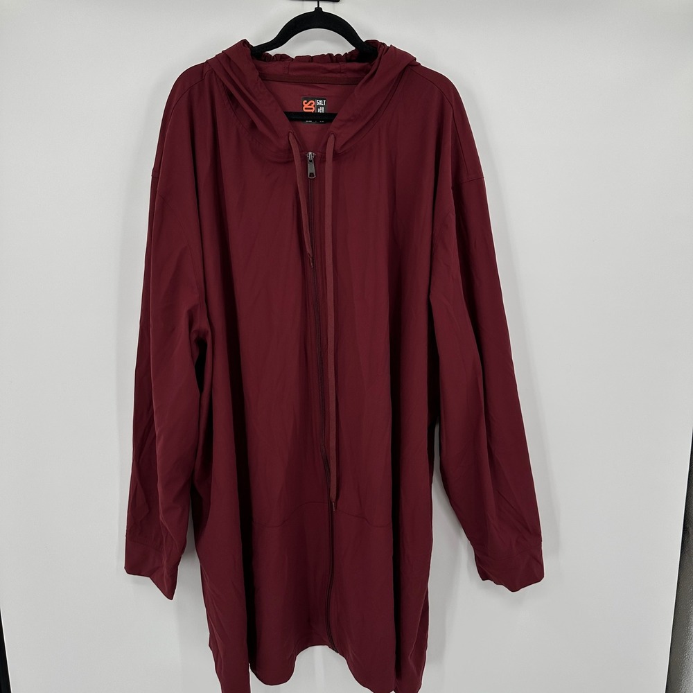 DXL Society‎ of One Mens Burgundy Full Zip Hooded Longline Jacket 5XLT